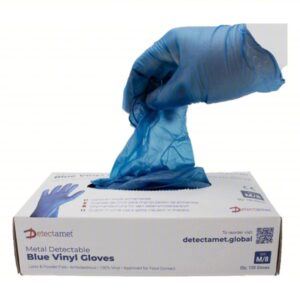 Guantes de vinil detectables por metal y rayos X - Desechables azules de 4 mm (Caja de 100)